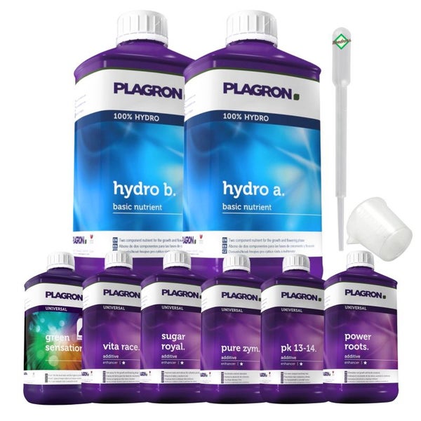 Plagron Hydro XL 8-Teiliges Dünger Set – Komplettnährstoff für Hydro-Anbau | Für Gesundes Wachstum & Reiche Blüten, inklusive Hydro A&B, Green Sensation, Power Roots & PK 13/14