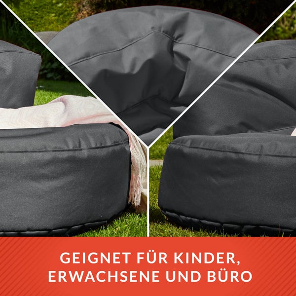 Green Bean Sitzsack Sofa mit Füllmaterial - Lounge im Sitzsack-Design 90x50cm mit ergonomischer Rückenlehne & waschbarem Bezug - Indoor und Outdoor geeignet in Dunkelgrau