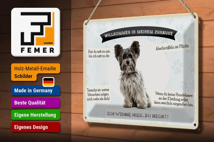 Blechschild Spruch 30x20cm Tiere Yorkshire Terriere willkommen
