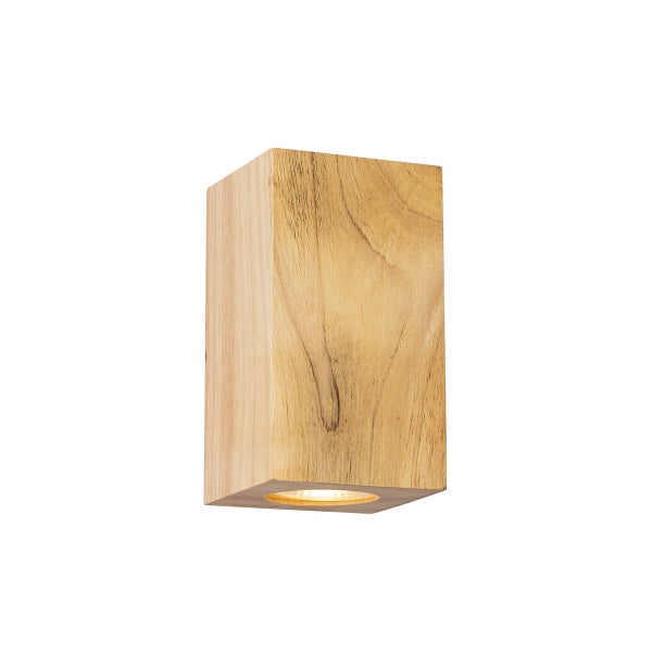 Quadratische Wandleuchte aus Holz mit nach unten gerichtetem Lichtaustritt