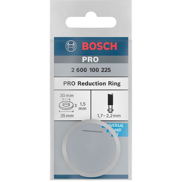 Bosch PRO Reduzierring für Kreissägeblätter, 35 auf 30 Millimeter, Dicke 1,5 Millimeter. Bosch Logo.
