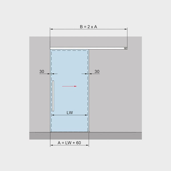 Illustration einer Schiebetür mit Maßangaben für die Planung