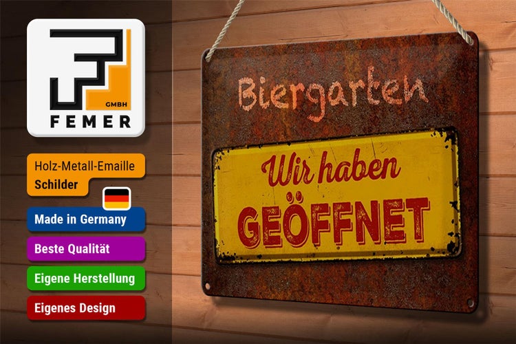 Blechschild Spruch 30x20cm Biergarten wir haben geöffnet