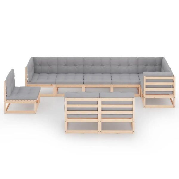 9-tlg. Garten-Lounge-Set mit Kissen Massivholz Kiefer