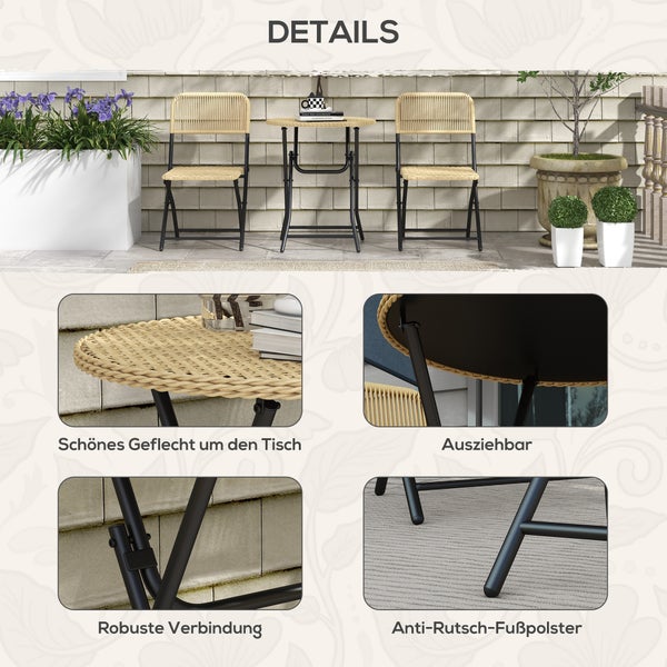 Outsunny 3-tlg. Gartenmöbel-Set, Ø60 x 70H cm, Stahl, PE Rattan, gelb