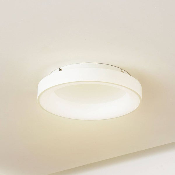 Runde weiße LED Deckenleuchte in flachem Design.