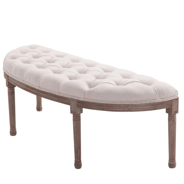 HOMCOM Polsterbank Sitzbank Lounge Sitzhocker Vintage Retro mit Knöpfen Sofa Couch Leinen + Holz beige 140,5 x 51 x 48 cm