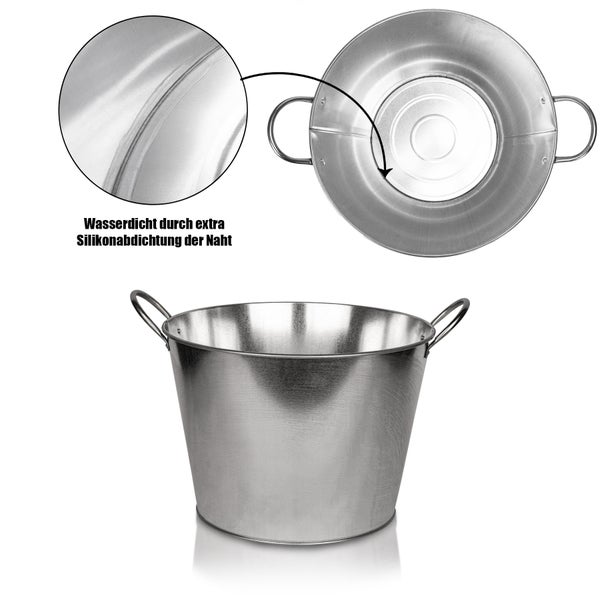 BigDean Zinkwanne rund – extra stark & hoch wasserdicht  Ø 40cm x 29 cm H - Gartenteich, Miniteich, Blumenwanne, Getränkekühler, Eiskübel - mit stabilen Griffen zum Bepflanzen und Befüllen