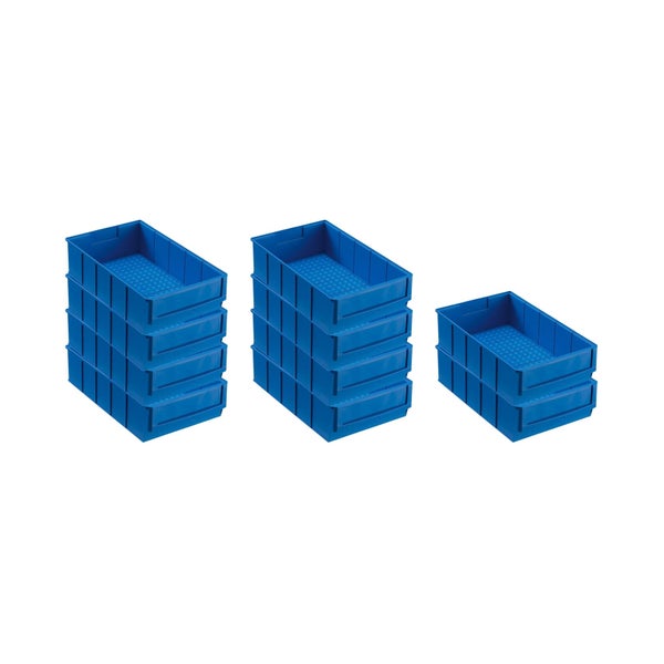 PROREGAL SparSet 10x Blaue Indurstriebox 300 B HxBxT 8,1 x 18,3 x 30 cm 3,4 Liter Sortimentskasten