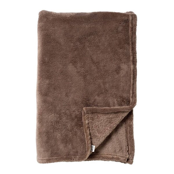 Flauschige braune Wohndecke aus Polyester mit umnähtem Rand