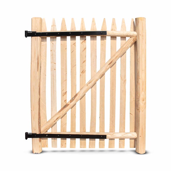 Premium Staketenzaun-Tor aus Edelkastanie, Breite 100 cm, Höhe 120 cm (gezapft und geschraubt) inkl. Beschläge, vormontiert