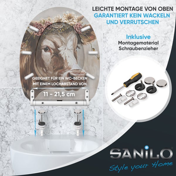 Sanilo WC Sitz mit Kuh Motiv und Befestigungsmaterial
