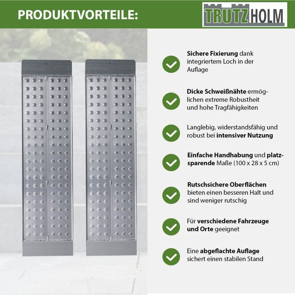 Produktvorteile der Trutzholm Verladeschienen mit rutschsicherer Oberfläche, sicherer Fixierung und hoher Tragfähigkeit