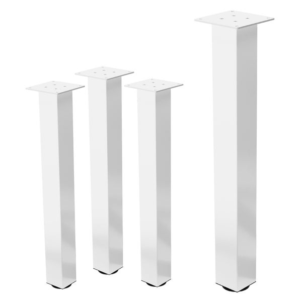 ML-Design 4er Set Tischbeine I-Design 72 cm, Weiß glänzend, aus pulverbeschichtetem Stahl, eckig, Profil 8x8 cm, Höhenverstellbare Möbelfüße 1-4cm, Möbelbeine für Esstisch Schreibtisch Arbeitstisch