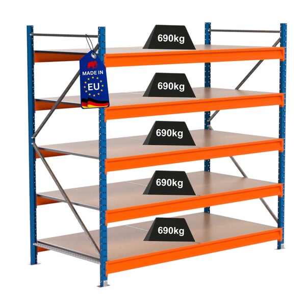 Regal mit fünf Ebenen und einer Traglast von 690 Kilogramm pro Ebene, Hergestellt in der Europäischen Union