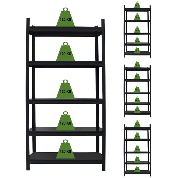 Schwerlastregal mit fünf Böden und einer maximalen Traglast von 120 Kilogramm pro Boden