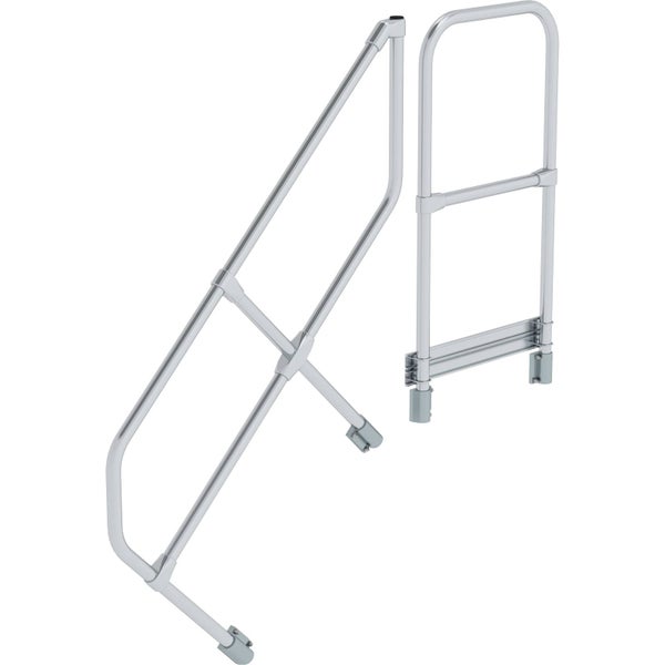 Pool-Handlauf-Set aus silbernem Edelstahl für Pooltreppen oder Leitern.