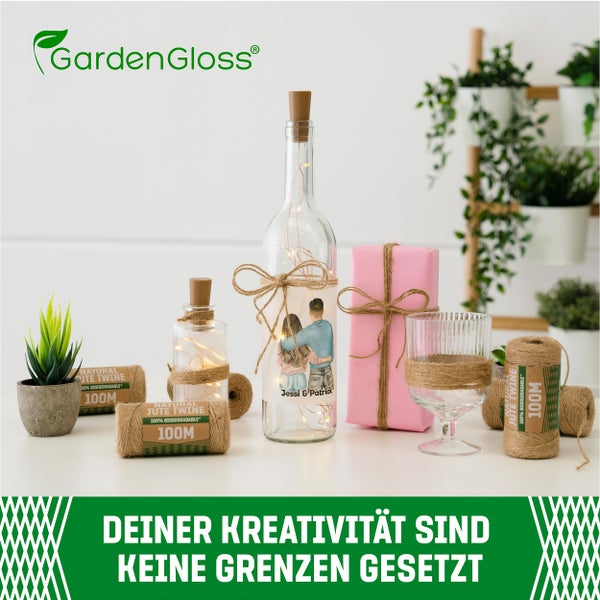 GardenGloss® Juteschnur aus Naturfaser - 100% Biologisch Abbaubar - Zweifädige Schnur für Garten, Basteln, DIY und Geschenkverpackung (200m Länge, 1mm Stärke)