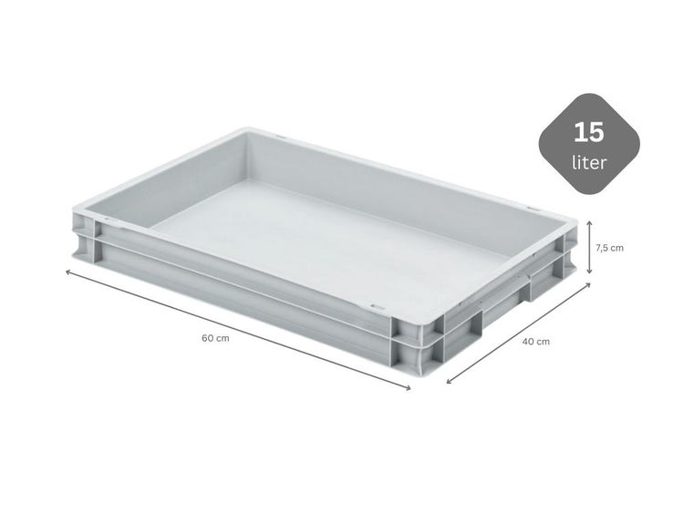 PROREGAL SparSet 5 x Eurobehälter Mit Geschlossenem Griff HxBxT 7,5 x 40 x 60 cm 15 Liter Grau Eurobox Transportbox Transportbehälter Stapelbehälter