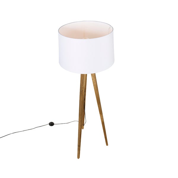 Stehlampe mit Lampenschirm und Holzfuß