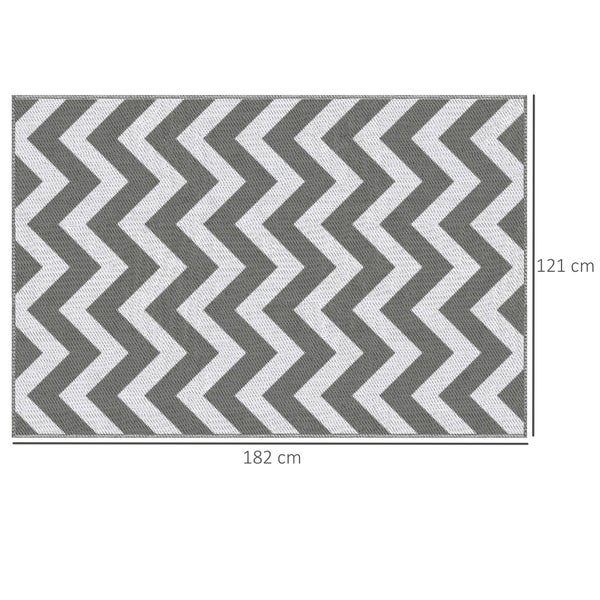 Outsunny Outdoor-Teppich, wasserdicht, mit doppelseitigem Design, für Terrasse, Balkon, Camping,  121 x 182 cm, Kunststoff, Hellgrau+Weiß