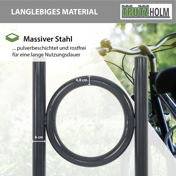 Fahrradständer aus massivem, pulverbeschichtetem und rostfreiem Stahl von Trutzholm