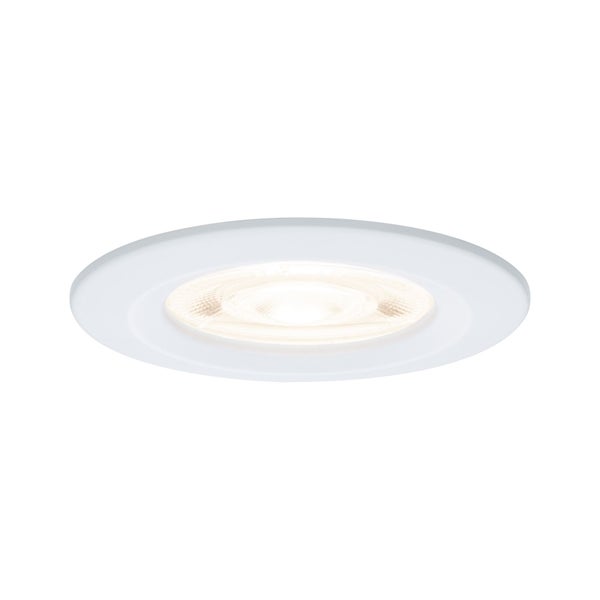 Runder LED-Einbaustrahler in Weiß mit warmweißem Licht.