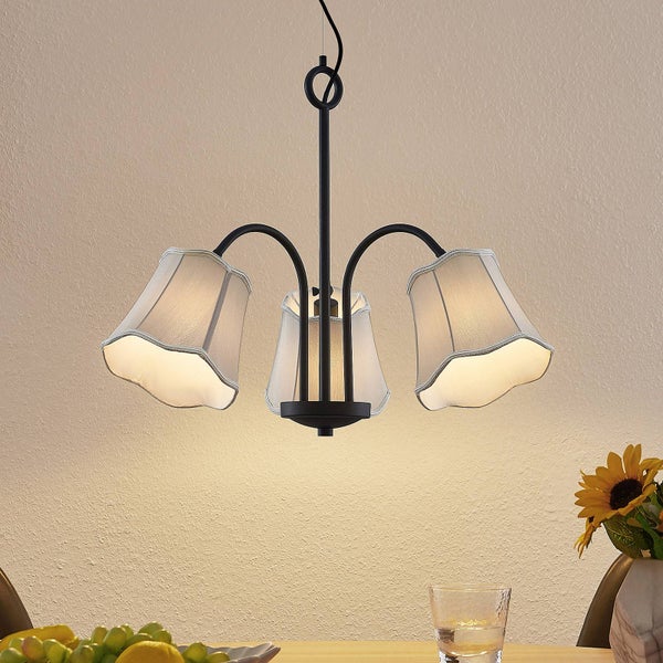 Lucande Pendelleuchte Binta (Retro, Vintage Antik) in Alu aus Textil (3 flammig E14) - Hängeleuchte Esstischlampe Hängelampe Wohnzimmerleuchte