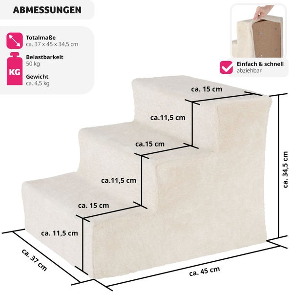 Haustiertreppe tectake Paw Path pflegeleicht, 37 x 45 x 34,5 cm für Hunde und Katzen Sand