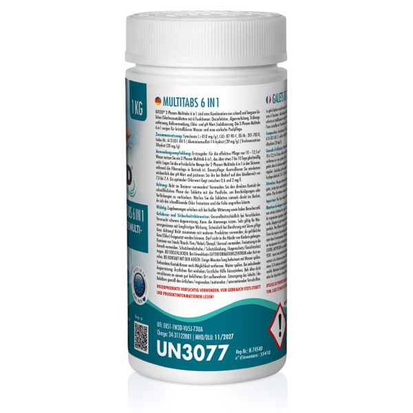 Bayzid 6-in-1 Multitabs Dose mit Warnhinweisen und Inhaltsangaben