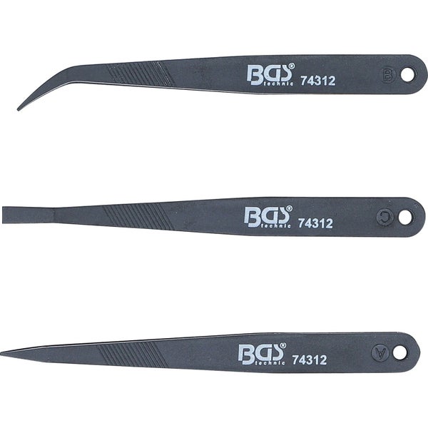 Drei BGS Technic Pinzetten in verschiedenen Formen.
