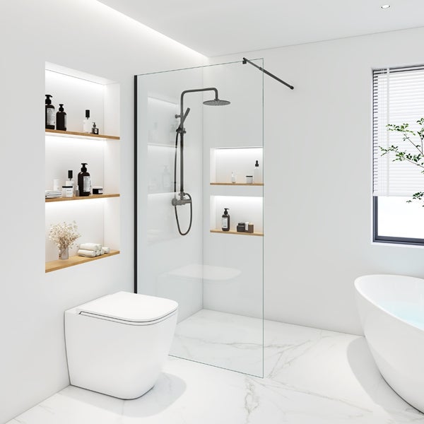 Home Deluxe - Duschabtrennung - BAKI - Breite: 160 cm, Profil Schwarz, Klarglas, Aluminiumrahmen - 10 mm ESG - Sicherheitsglas I Walk in Dusche, Duschwand, Duschtür