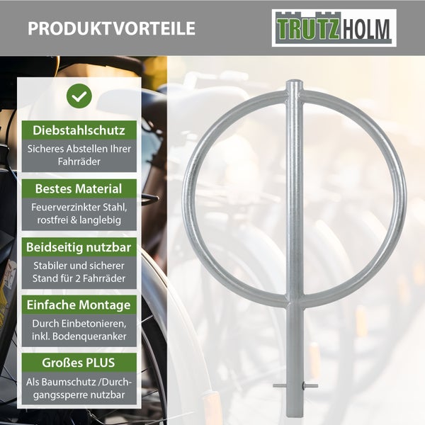 Fahrradanlehnbügel 115 x 76 cm Stahl feuerverzinkt Ø 60 mm zum Einbetonieren Fahrradständer in grau   Typ O