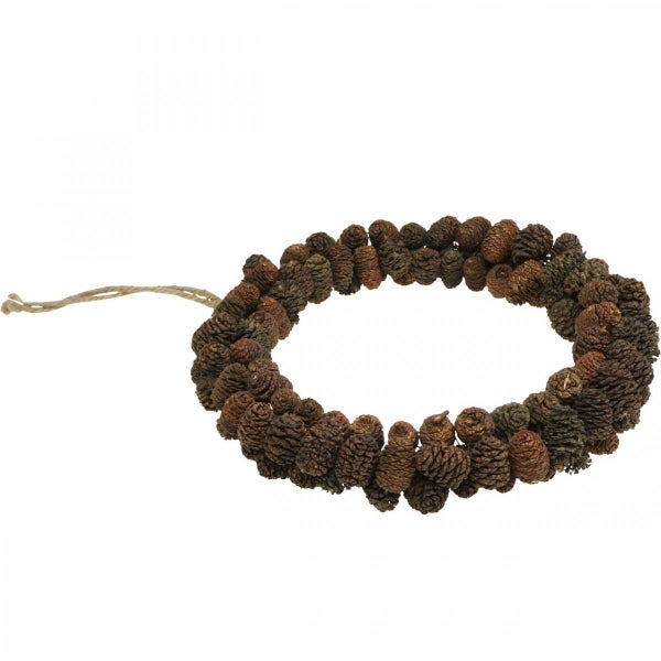 Dekorativer Kranz aus Tannenzapfen mit Aufhängeschnur