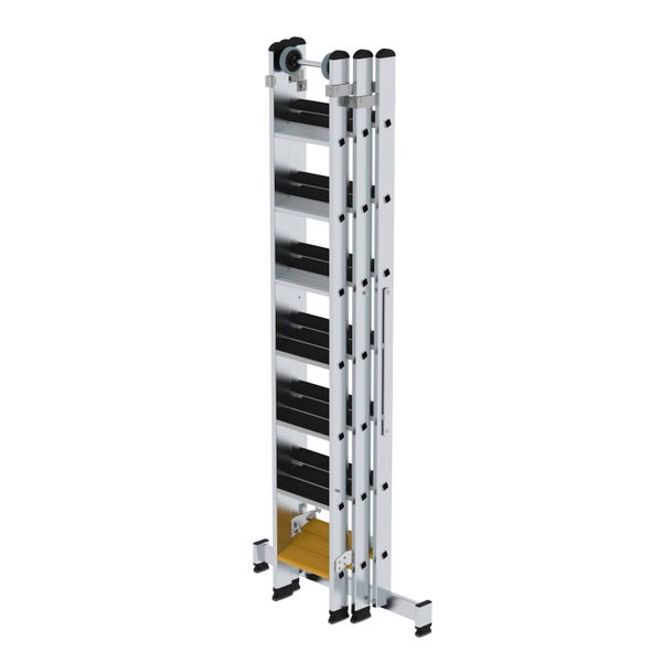 PROREGAL Stufen-Mehrzweckleiter 3-Teilig mit Traverse und Clip-Step R13 3 x 7 Stufen