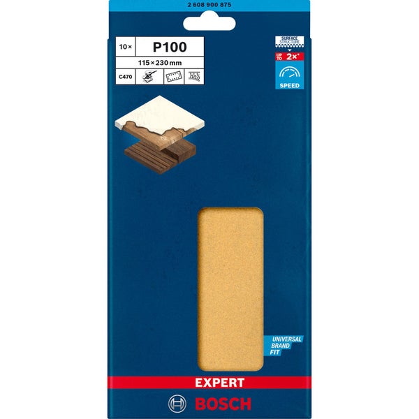 Bosch 10x Expert C470 Schleifpapier mit 14 Löchern für Schwingschleifer 115 x 230 mm G 100 - 2608900875