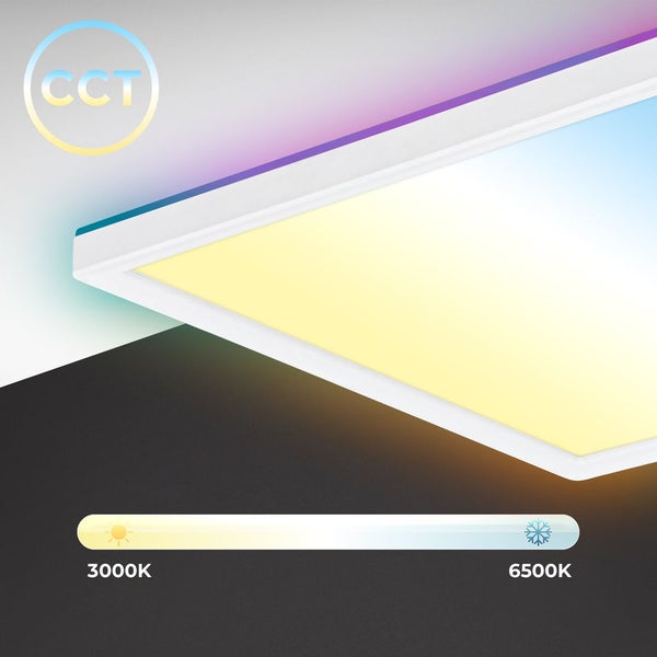 LED Panel mit einstellbarer Farbtemperatur von 3000 Kelvin warmweiß bis 6500 Kelvin tageslichtweiß.