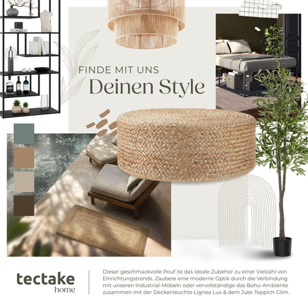 Handgefertigter Pouf tectake Banno Elipse 58 x 22 cm, Belastbarkeit 150 kg Boho-Stil beige