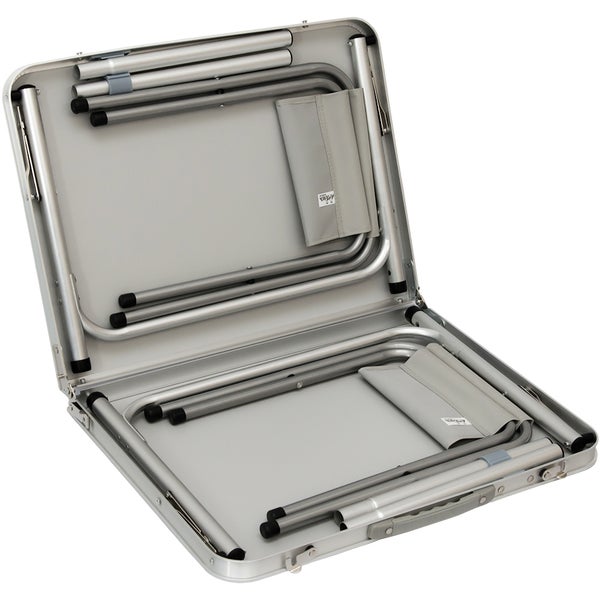 AMANKA klappbarer höhenverstellbarer Campingtisch 90x60x70 cm inkl. 2 Falthocker Campingtischset Kofferformat Dunkel Grau