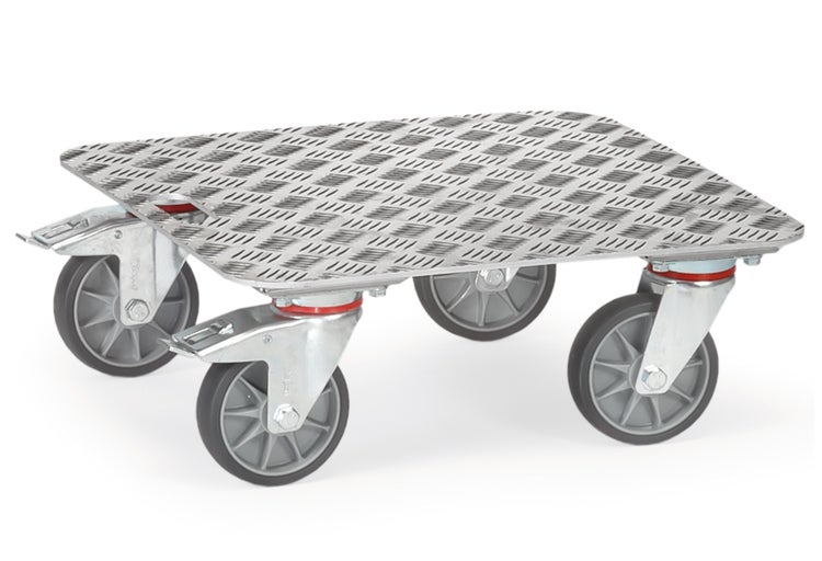 Rollbrett mit geriffelter Aluminiumoberfläche und vier Rädern