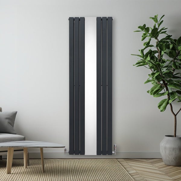 Heizkörper mit Spiegel & Chrom Thermostatventile - 1800mm x 565mm – Anthrazitgrau