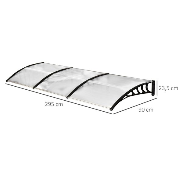 Outsunny Vordach für Haustür Überdachung 90 x 295 cm, Pultbogenvordach mit UV-Schutz, Haustürdach Sonnenschutz aus Polycarbonat Regenschutz für Outdoor, Weiß