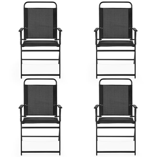 4er-Set Klappstühle für den Garten aus Metall mit schwarzer Textilbespannung