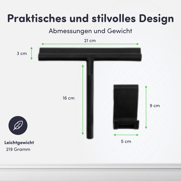 EAVY Duschabzieher Silikon Schwarz mit Aufhänghaken
