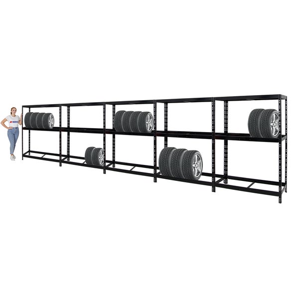 PROREGAL Mega Deal 5x Reifenregal Tiger mit Fachboden HxBxT 180 x 130 x 50 cm Bis Zu Insgesamt 60 Reifen Schwarz