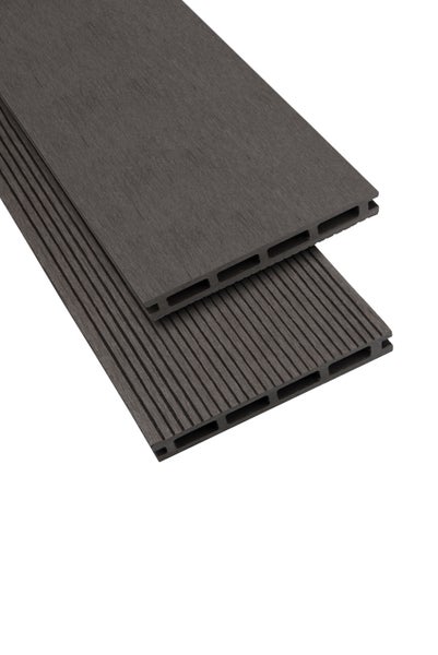 GartenLand WPC Terrassendiele Classic 21 x 140 x 3000 mm Anthrazit Geriffelt und Glatt Hohlkammer