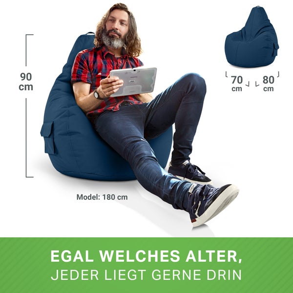Green Bean Sitzsack mit Rückenlehne 80x70x90cm - Gaming Chair mit 230L Füllung Kuschelig Weich Waschbar - Bean Bag Bodenkissen Lounge Chair Sitzhocker Relax-Sessel Gamer Gamingstuhl Dunkelblau