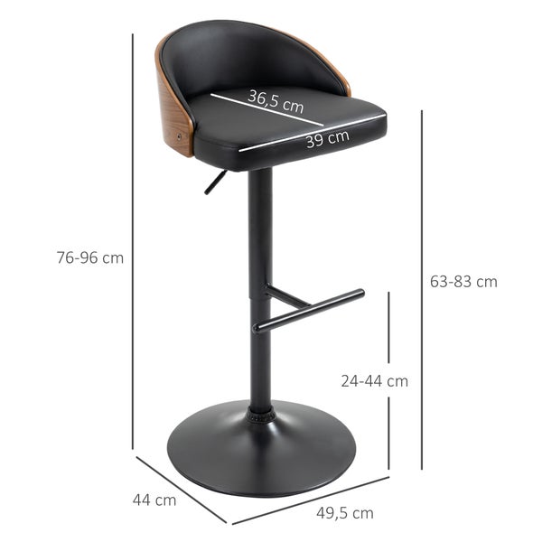 HOMCOM 2er-Set Barhocker mit Fußstütze drehbare Barstühle Barstuhl höhenverstellbar Drehstühle Küchenstühle Kunstleder Holz Schwarz+Kaffee 48 x 49,5 x 76-96 cm