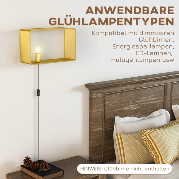 HOMCOM Wandleuchte, 40 W Wandlampe, Flurlampe, Wandbeleuchtung mit Kippschalter, für Wohnzimmer, Schlafzimmer, Metall, Gold, 40,5 x 15,4 x 25,2 cm, exkl. Glühbirne