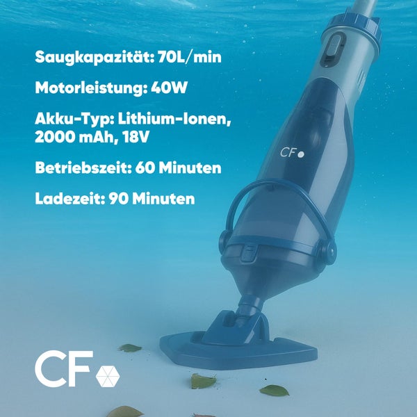 Elektrischer Pool Bodensauger CF 25 CL, inkl. Batterie und Ladegerät,<br />Teleskopstange
